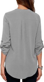 roswear Women's Business Casual V Neck Cuffed Sleeves Work Blouse Top - Image 3